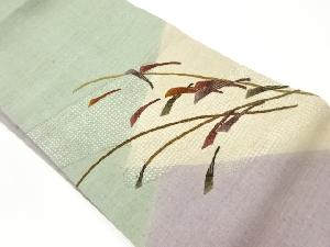 手織り紬汕頭刺繍抽象枝葉模様名古屋帯